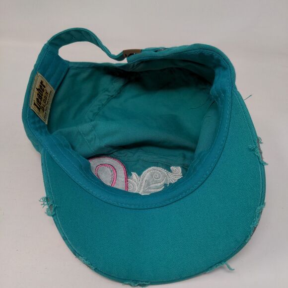 Cancer Awareness Pink Ribbon Cadet Army Cap Greenish-Blue One Size Distressed - Picture 7 of 8